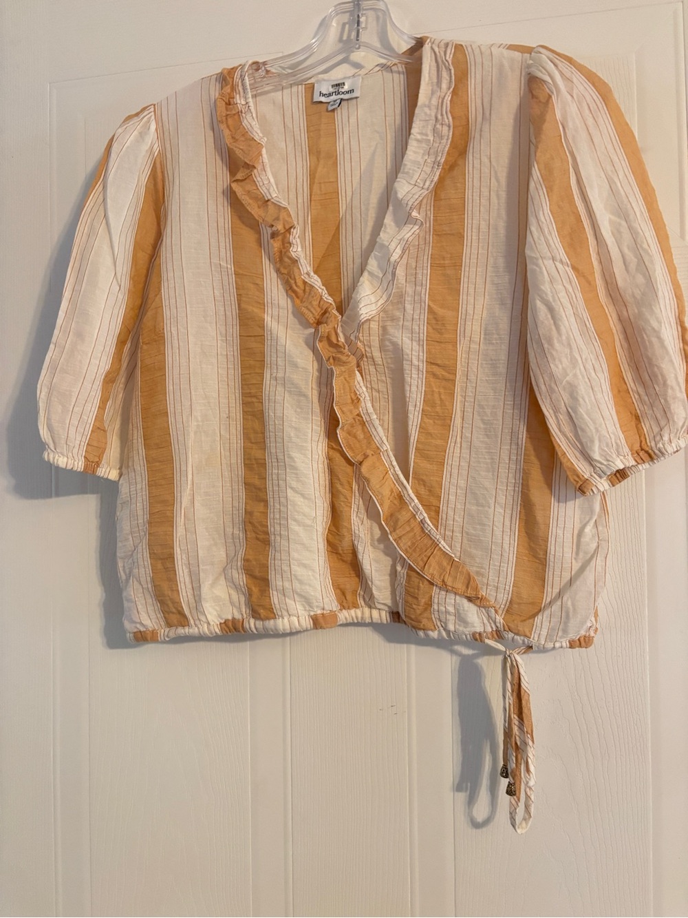 Heartloom Women’s Striped Wrap Top in Tan & Cream
